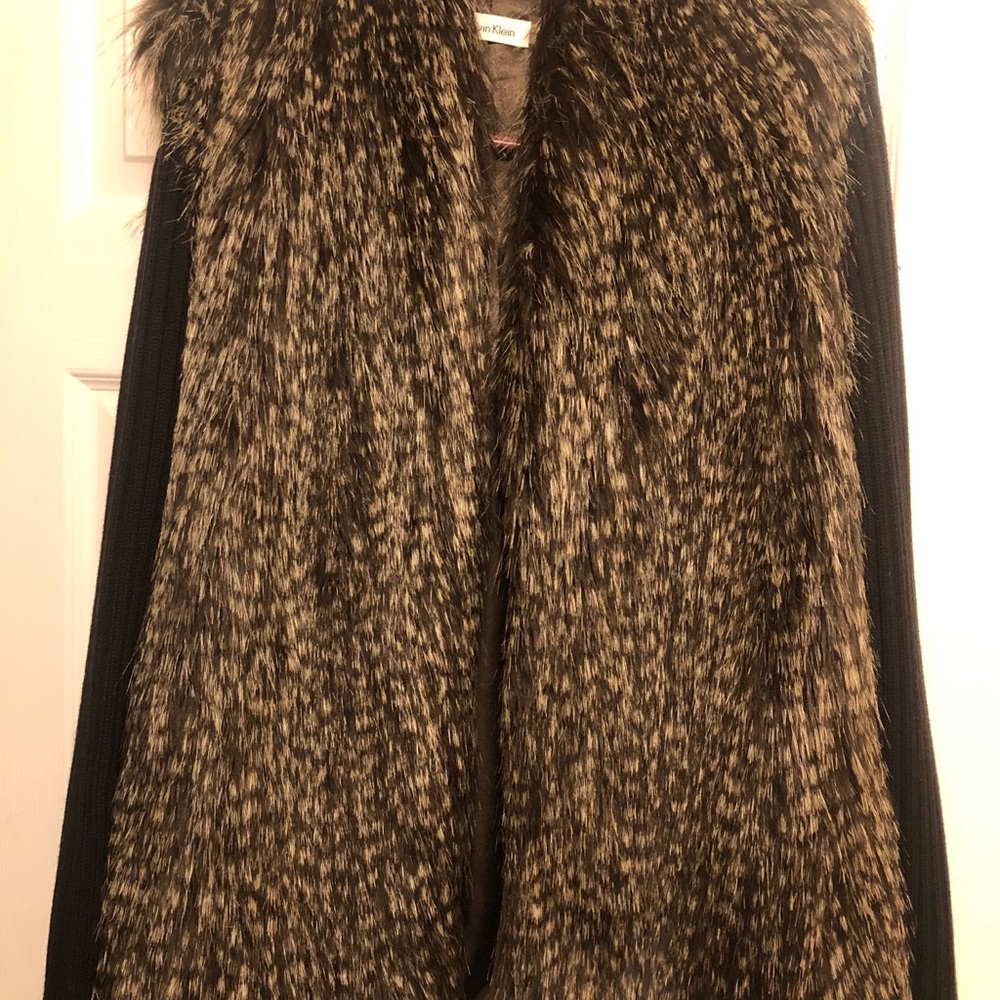 Calvin Klein Faux Fur Vest with Sweater Sleeves